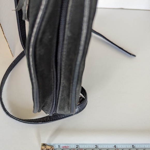 Navy Suede Purse Crossbody Bag with outside pocket with gold accents - Picture 5 of 9